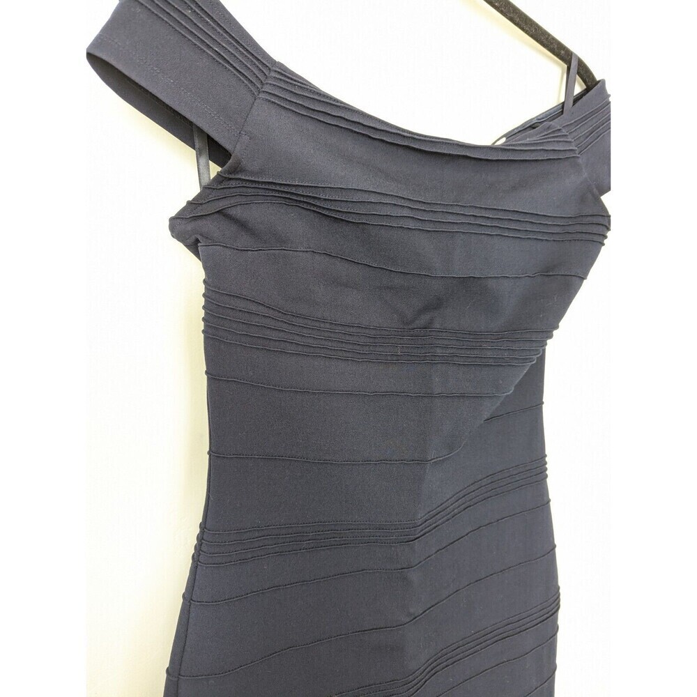 Ted Baker Dress Women Size 1/S Navy Blue Bodycon Pintuck Rose Gold Cocktail Midi - Picture 4 of 11